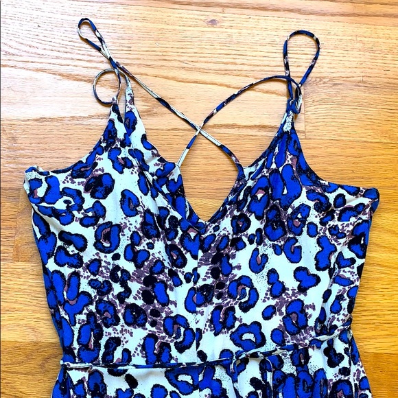 NWOT Topshop Blue Leopard Animal Print Maxi Dress - Picture 3 of 7